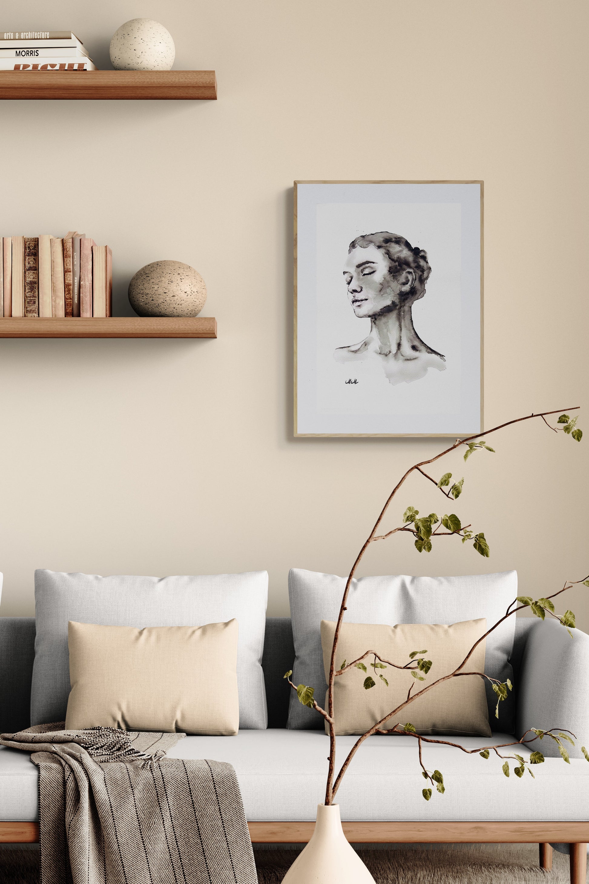 In Love Ink Portrait Painting – Original Black and White Female Profile Art

This captivating female portrait is a handmade drawing that beautifully embodies the essence of femininity in a refined minimalist style.

Made with a delicate play of black ink and watercolors, the female profile exudes both grace and strength, making it a timeless statement piece for any space.

This minimalist woman’s portrait is simple yet impactful, showcasing the elegance that emerges from just water and a hint of black.