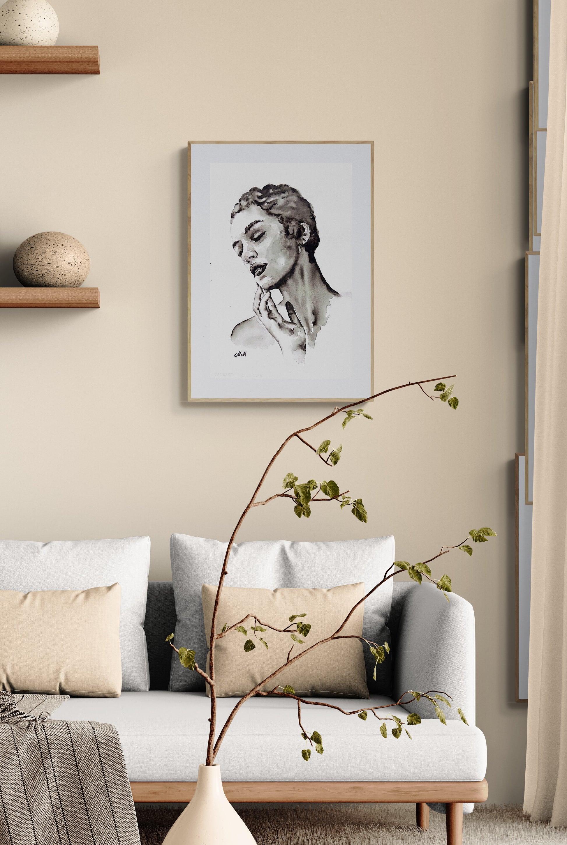 Nostalgia Ink Portrait Painting – Original Black and White Female Profile Art

This female face is a striking, handmade drawing that beautifully captures the essence of femininity in a minimalist style.

Created with a delicate balance of black ink and watercolors, the female profile radiates elegance and strength, making it a timeless addition to any space.

Minimalist portrait of a woman artwork is simple yet powerful, demonstrating the beauty that can come from just water and a touch of black 