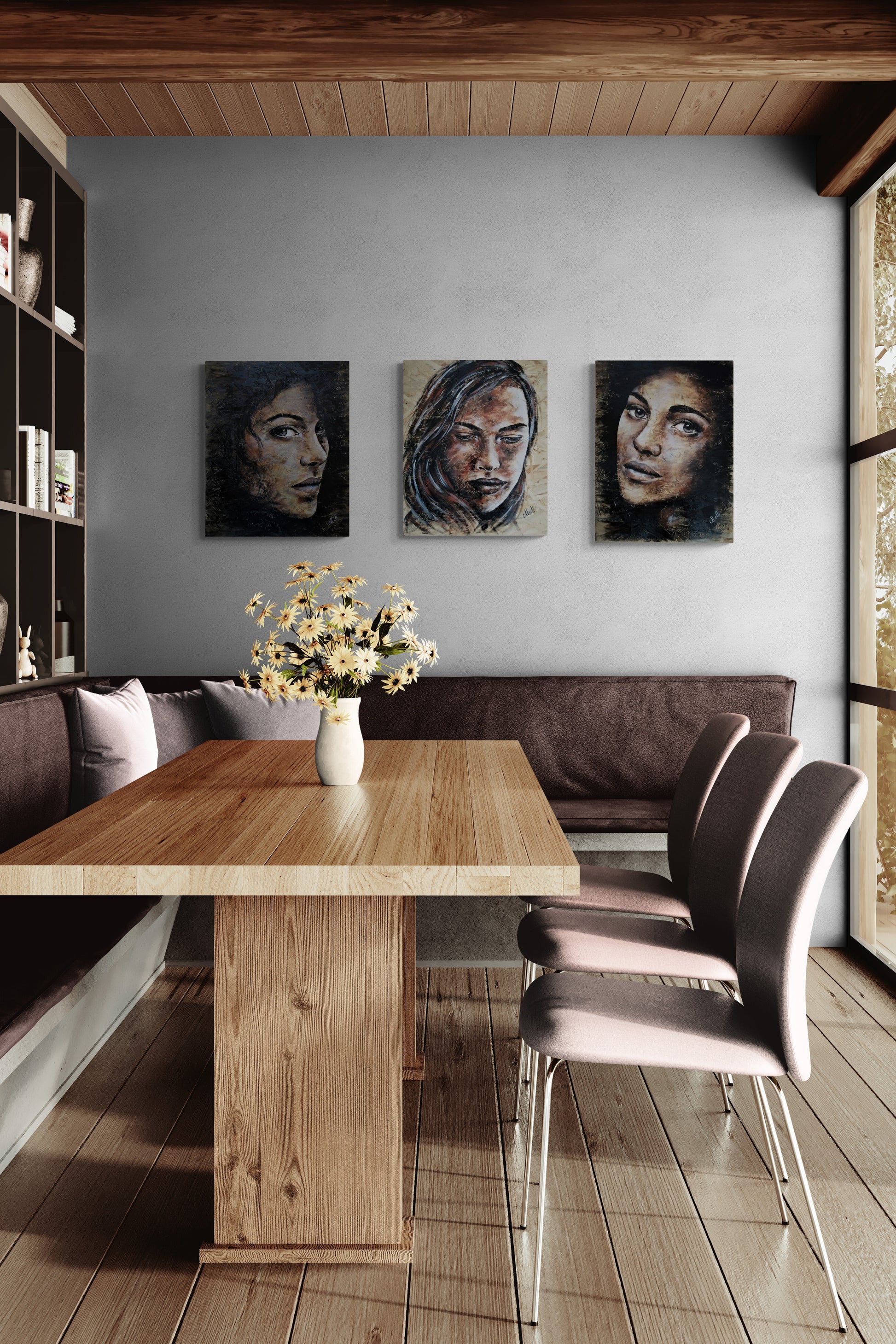 Experience the beauty of female face with this exquisite wood portrait painting. This face of a woman captures depth and emotion, blending textured artwork with the organic charm of reclaimed wood.

This Portrait of a woman rustic painting is a true statement piece, perfect for adding warmth and character to a modern home living room, or bedroom.

Acrylic portrait painting is delicately hand-drawn.