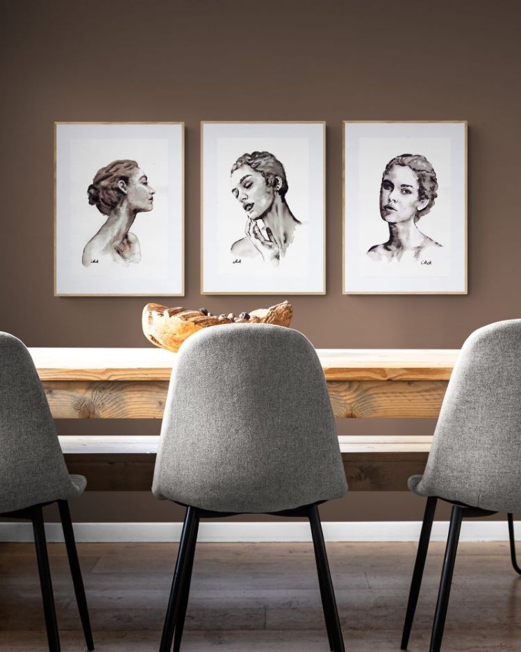 dining room wall art - ink portrait painting
