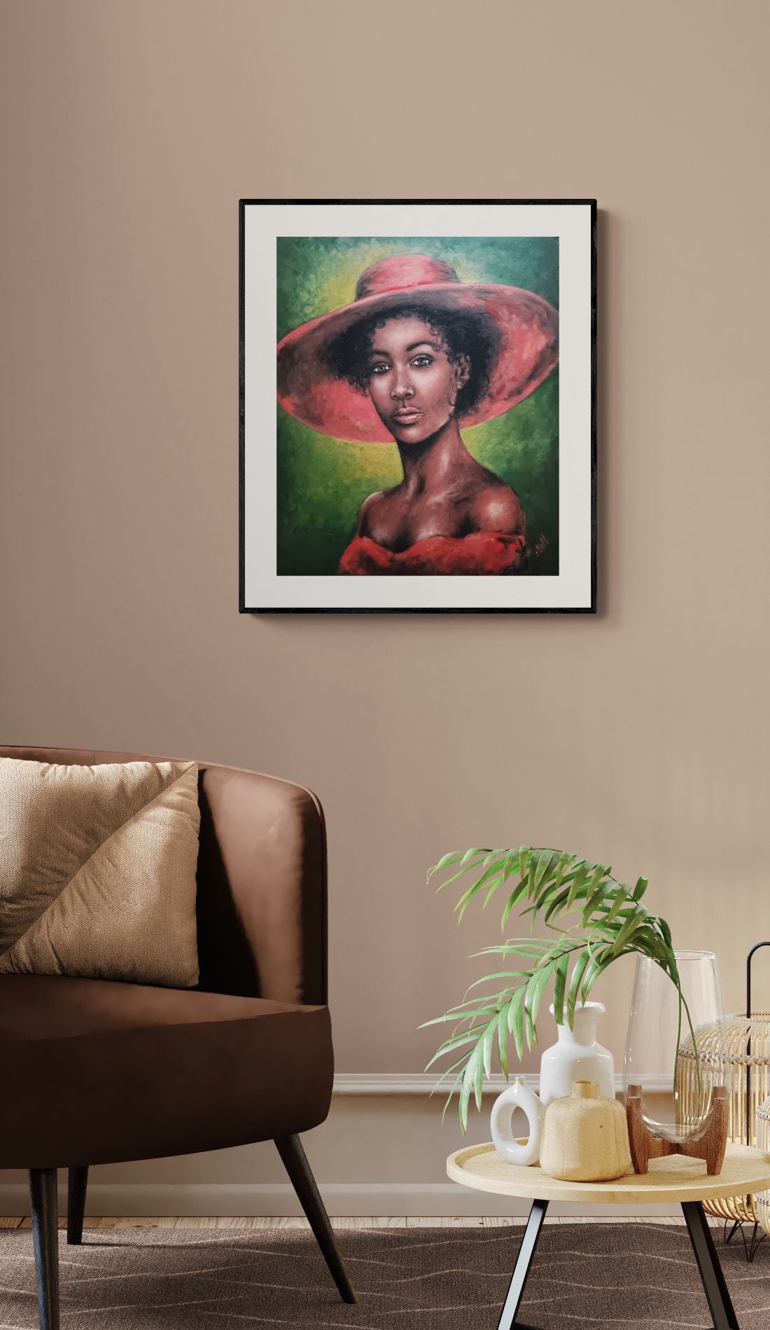 African Woman in red - oil portrait painting
