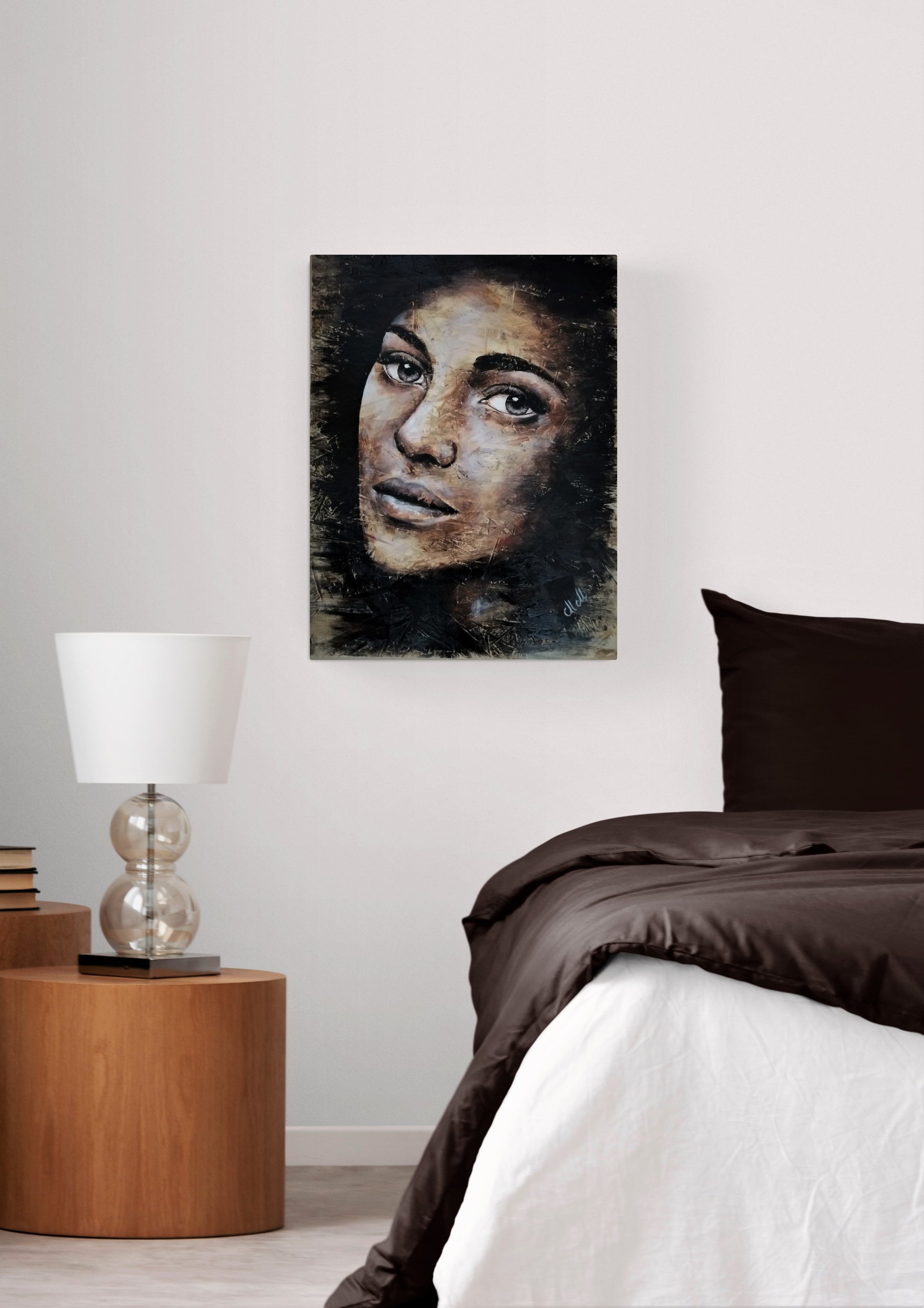This handmade portrait painting of a woman on wood blends rustic charm with modern aesthetics.

The acrylic portrait, painted on a recycled wood, brings warmth and character to any space.

Beautiful face of a woman is perfect as a statement decor for your living room or as a thoughtful gift for someone special.

Face painting size: 47 cm x 61 cm (18" x 24")

It comes ready to hang, adding an artistic touch to your modern home wall decoration.