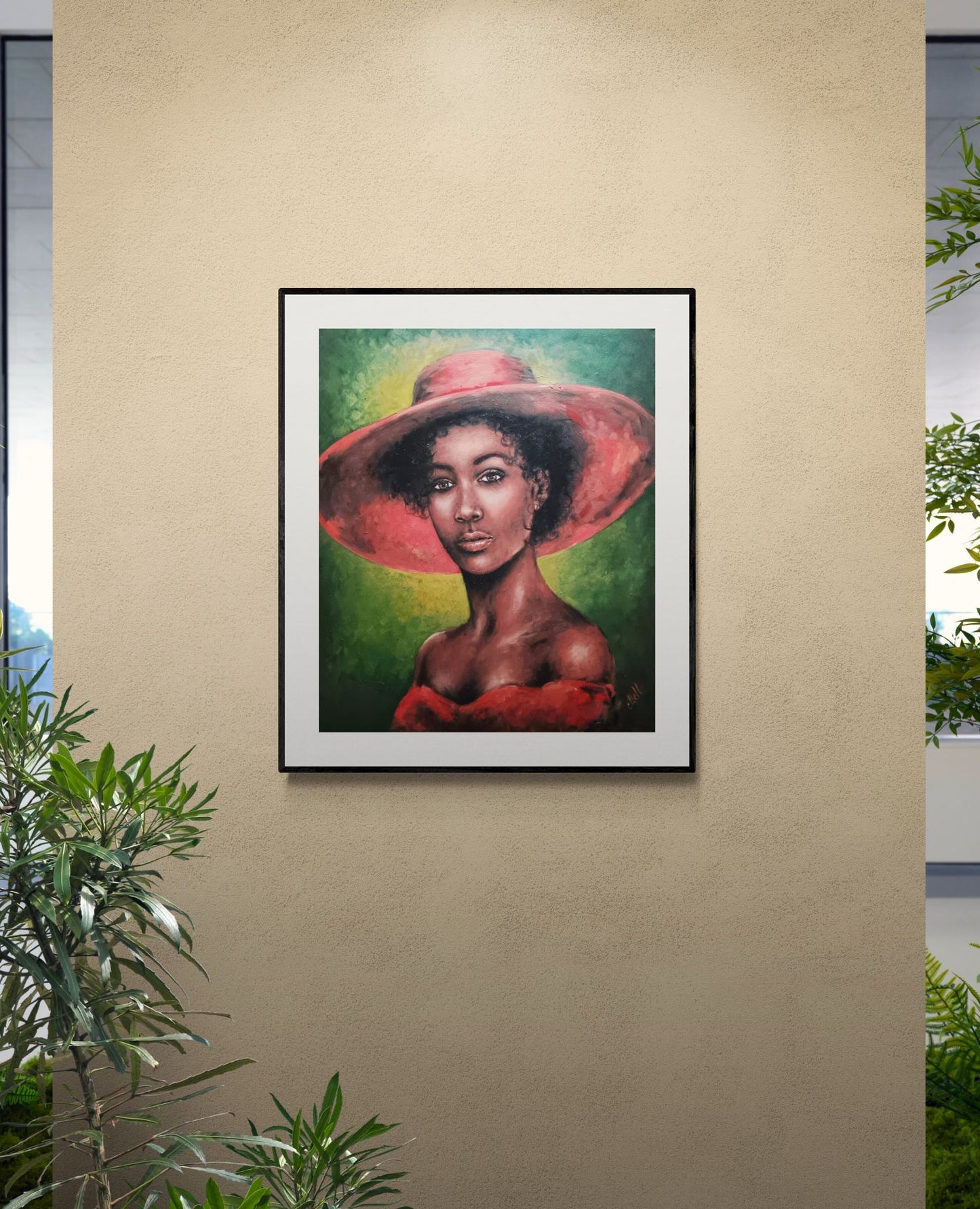 African Woman in red - oil portrait painting