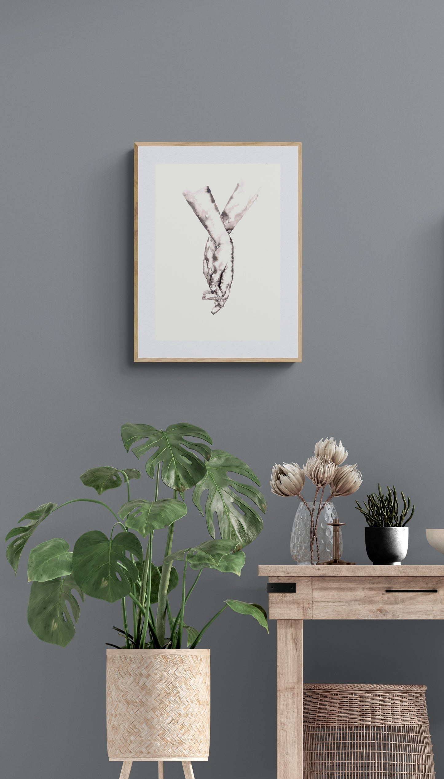 Lovers Holding Hands IV – Minimalist Art - Ink Painting

This beautiful hand painting is the perfect gift for lovers, symbolizing love, connection, and unity.

The simple abstract wall art effortlessly complements contemporary home, Scandinavian living room and boho home.&nbsp;

Hand in hand art is a meaningful symbol of love, an ideal choice for holway wall decor or dining room wall decoration. This piece adds a stunning touch to any family home.

Size: 16" x 11" (42 cm x 29 cm)