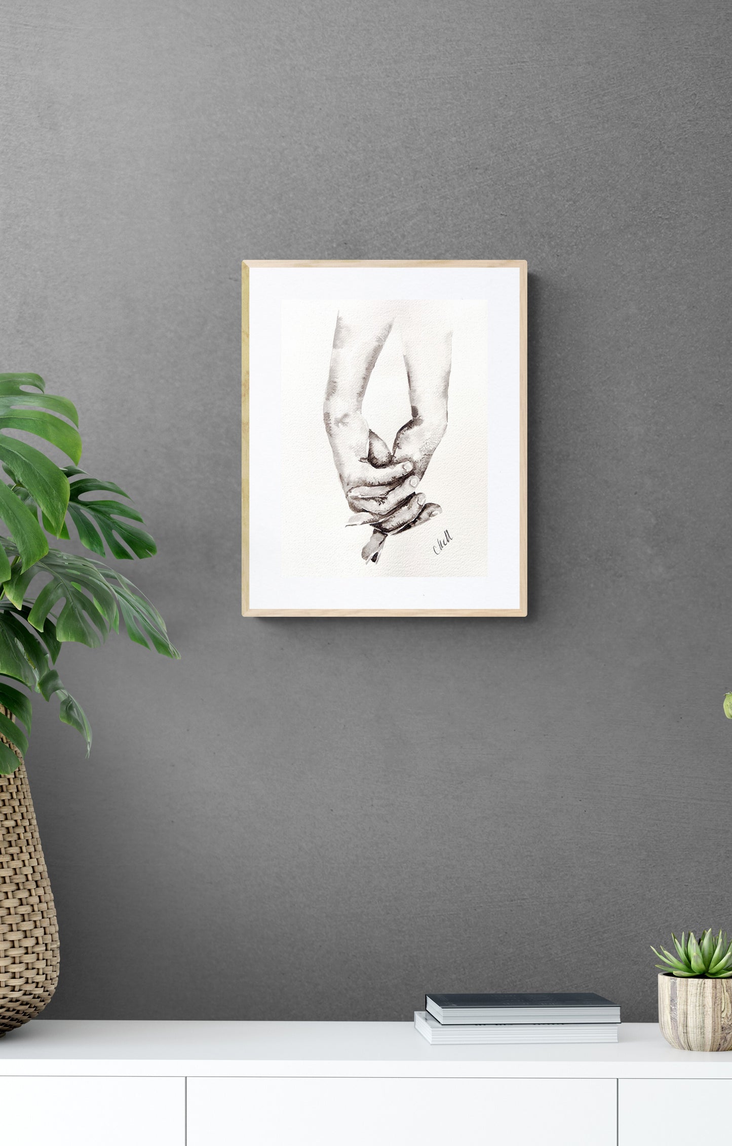 Lovers Holding Hands – Minimalist wall art - Ink Painting

This black and white wall art is a beautiful minimalist art, perfect for a modern home, Scandinavian-style space, or boho home.

Its timeless simple design makes it a versatile addition to any room: bedroom, dining room, living room and including a home office or hallway.

Ideal as a thoughtful gift for lovers, young families, or as family home wall art, it brings a sense of love and unity to any space.