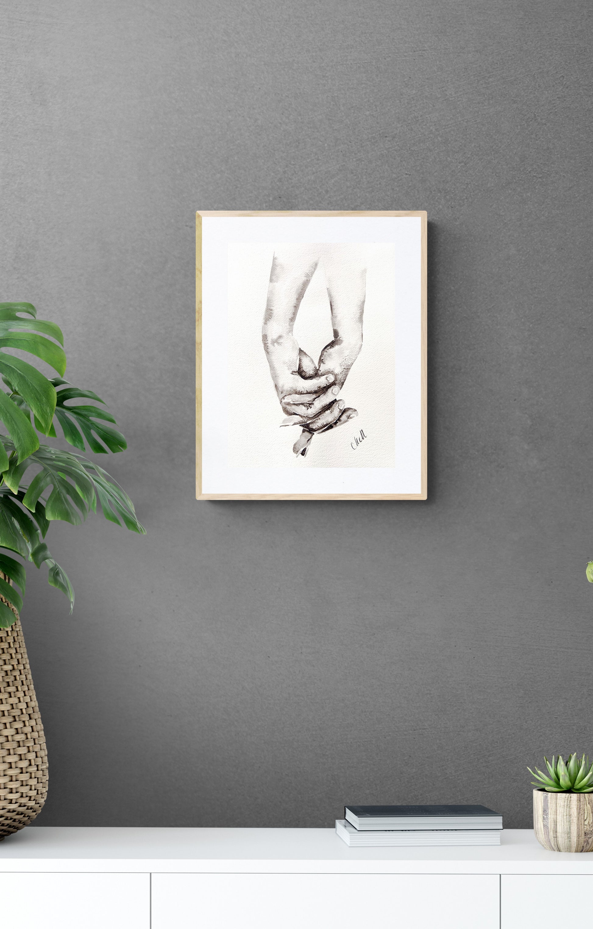 Lovers Holding Hands – Minimalist wall art - Ink Painting

This black and white wall art is a beautiful minimalist art, perfect for a modern home, Scandinavian-style space, or boho home.

Its timeless simple design makes it a versatile addition to any room: bedroom, dining room, living room and including a home office or hallway.

Ideal as a thoughtful gift for lovers, young families, or as family home wall art, it brings a sense of love and unity to any space.