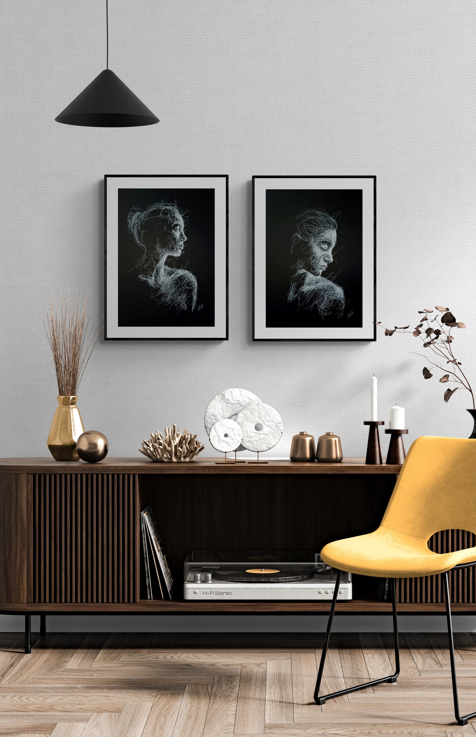 Alone - Modern Elegance Black and White Line Portrait Drawing

This Alone trendy fine art profile portrait drawing is an original, sensual piece of artwork, handmade with exceptional care and attention to detail.

The minimalist female face evokes a sense of timeless elegance, blending sophistication and grace in a way that enhances any space.

The delicate white pen lines, drawn on black art paper, create a striking contrast that captures both passion and strength.
