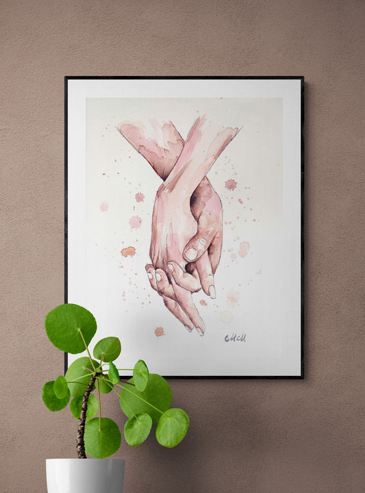 Hand in hand II - watercolor artwork