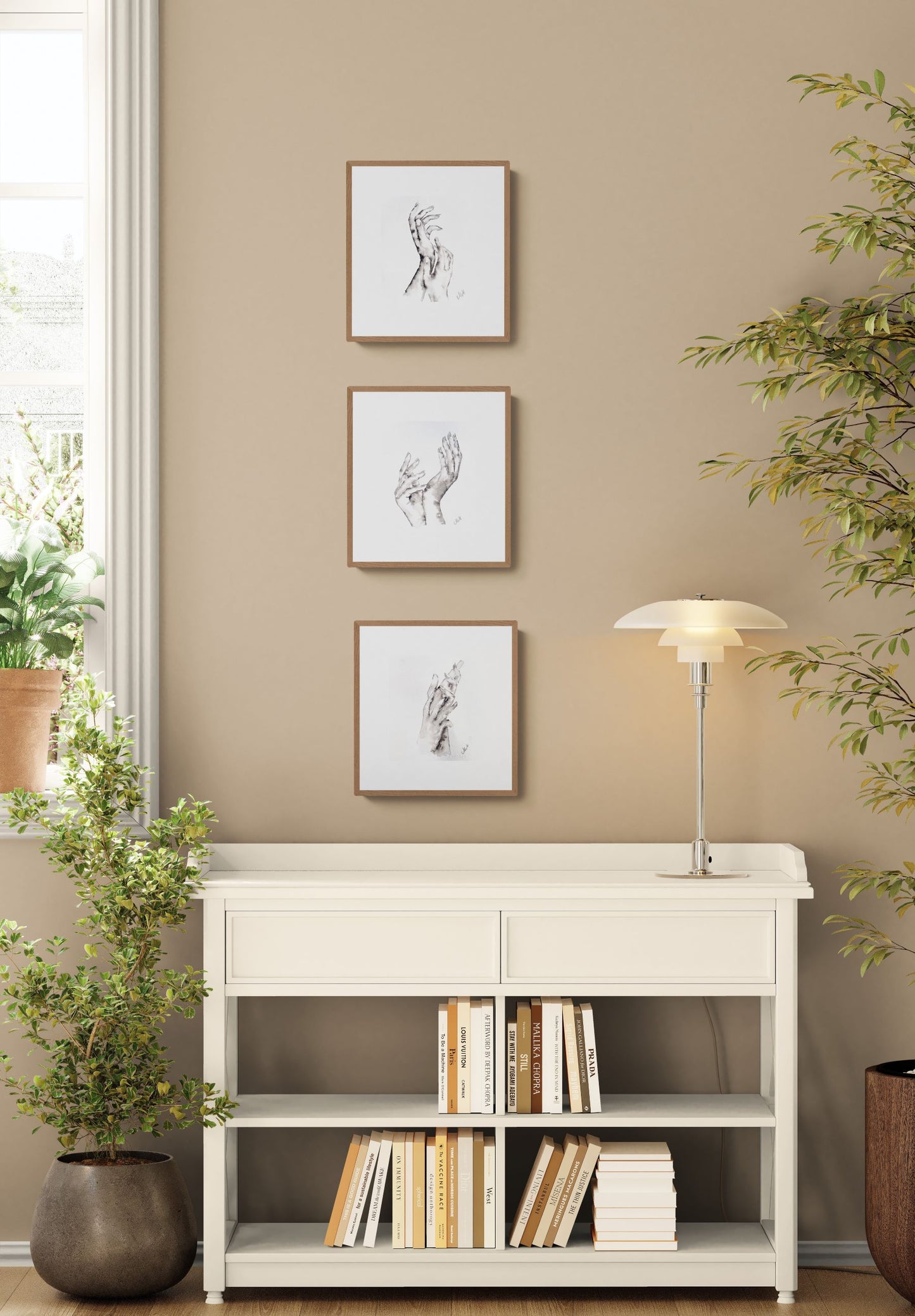 Hands touch - Set of 3 Minimalist Ink Paintings