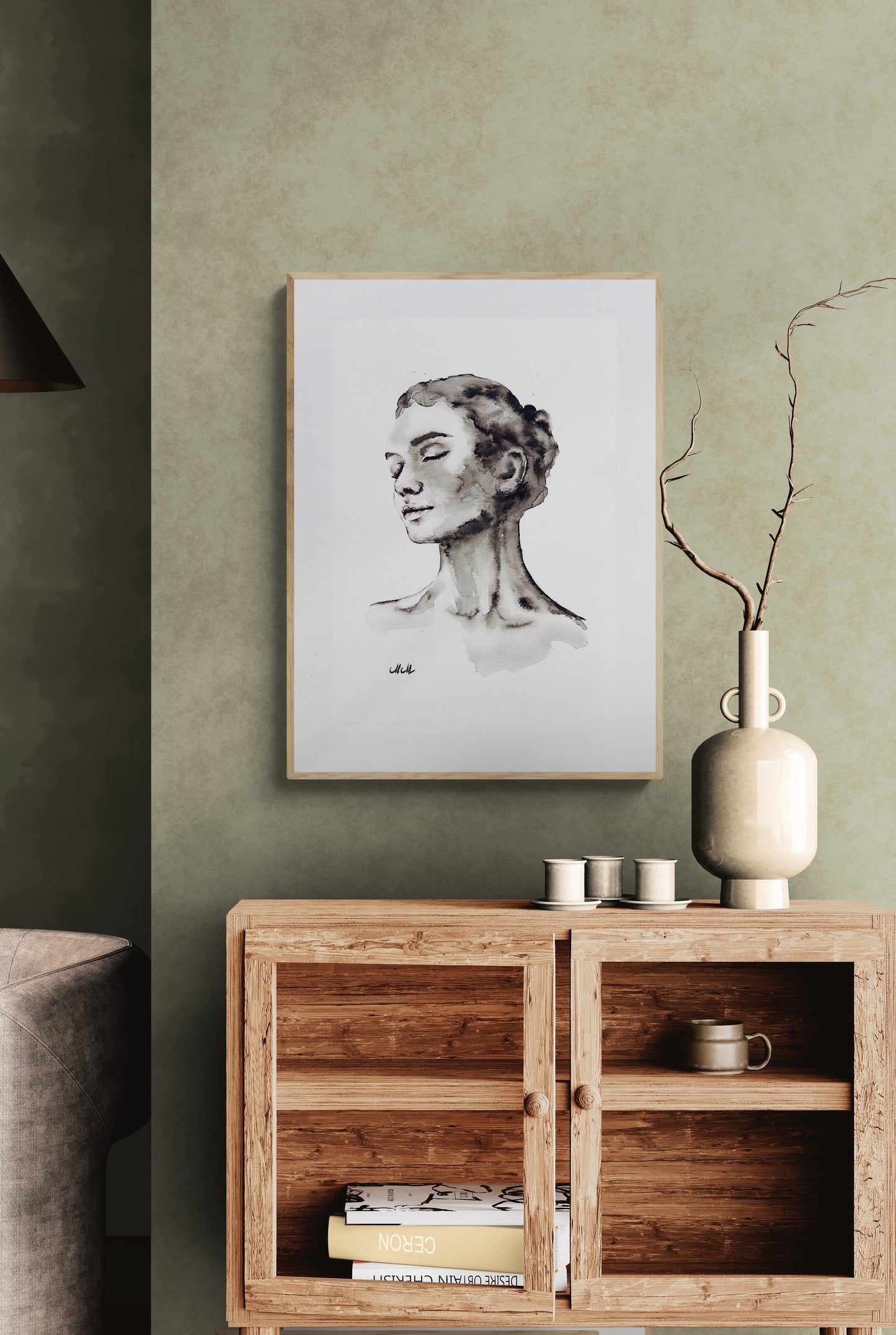 In Love Ink Portrait Painting – Original Black and White Female Profile Art

This captivating female portrait is a handmade drawing that beautifully embodies the essence of femininity in a refined minimalist style.

Made with a delicate play of black ink and watercolors, the female profile exudes both grace and strength, making it a timeless statement piece for any space.

This minimalist woman’s portrait is simple yet impactful, showcasing the elegance that emerges from just water and a hint of black.