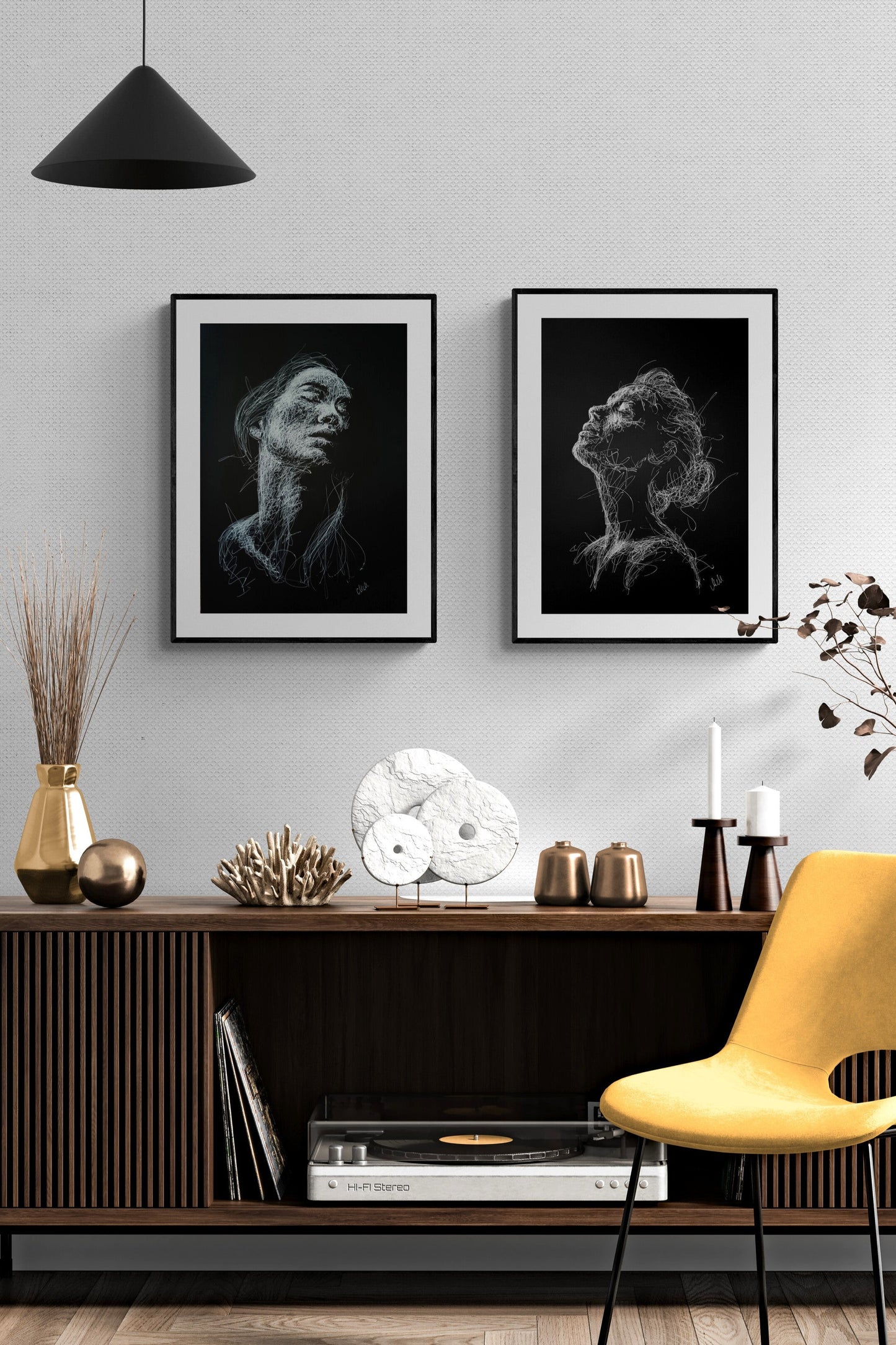Longing - Modern Elegance Black and White Line Portrait Drawing

This Longing black and white line profile portrait drawing is an original, sensual piece of artwork, handmade with exceptional care and attention to detail.

The minimalist female face figure evokes a sense of timeless elegance, blending sophistication and grace in a way that enhances any space.

The delicate white pen lines, drawn on black art paper, create a striking contrast that captures both passion and strength.