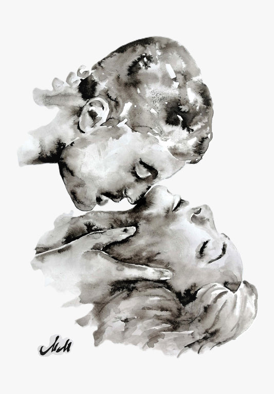 This Love wall art is black and white Nordic wall art.
Original watercolor kiss painting - simple ink painting is perfect couple gift or beautiful bedroom wall art - above bed art.
I am always amazed how just water and a bit of black color can do beautiful and simple painting.