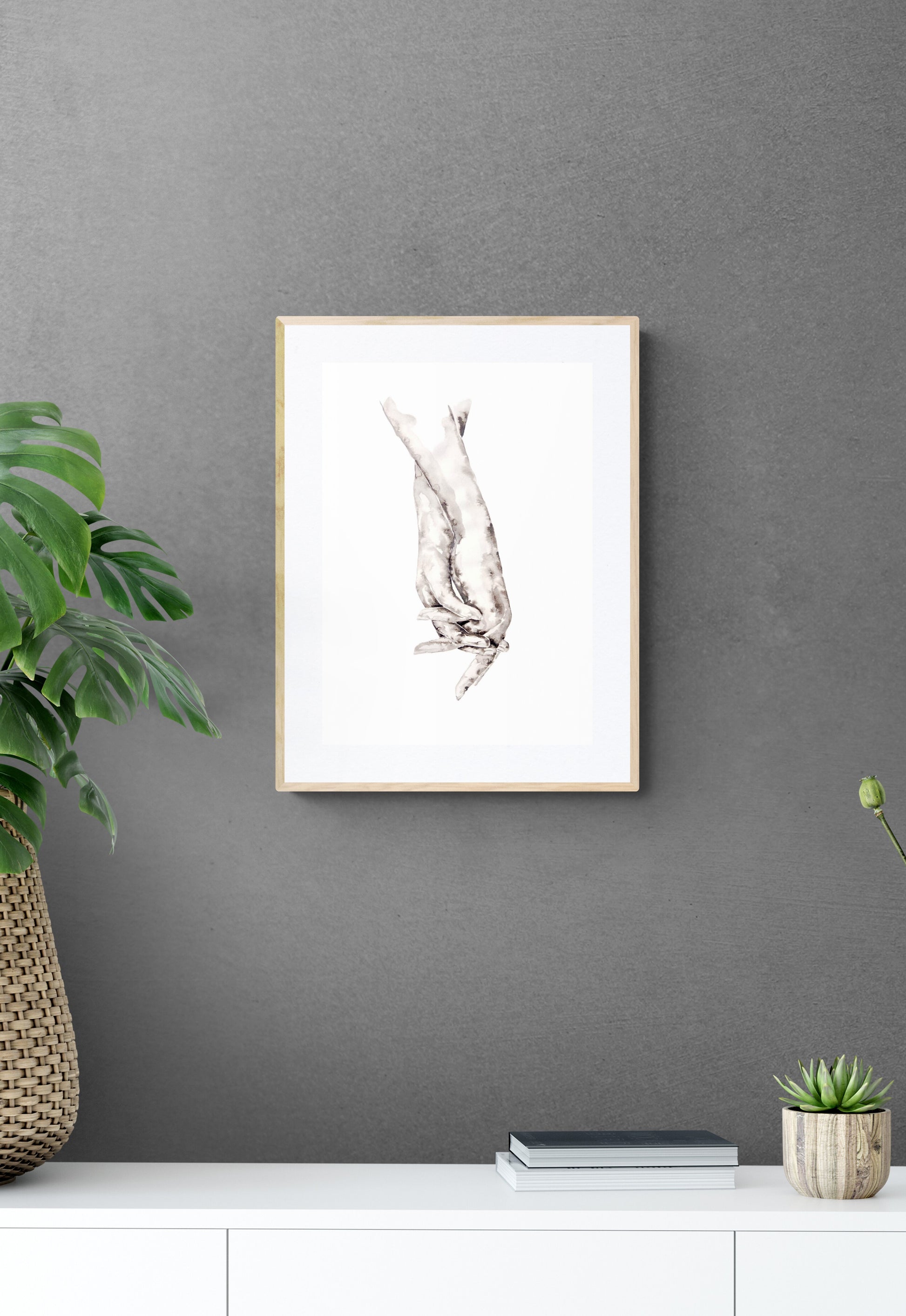 Lovers Holding Hands – Minimalist Ink Painting

This black and white artwork is the perfect gift for couples, symbolizing love, connection, and unity.

The simple painting effortlessly complements Scandinavian style home, modern livingroom wall decor and boho wall art.&nbsp;

Hands drawing is a meaningful symbol of love, an ideal choice for lovers gift or gift for partner. This piece adds a stunning touch to any family home.

Size: 16" x 11" (42 cm x 29 cm)