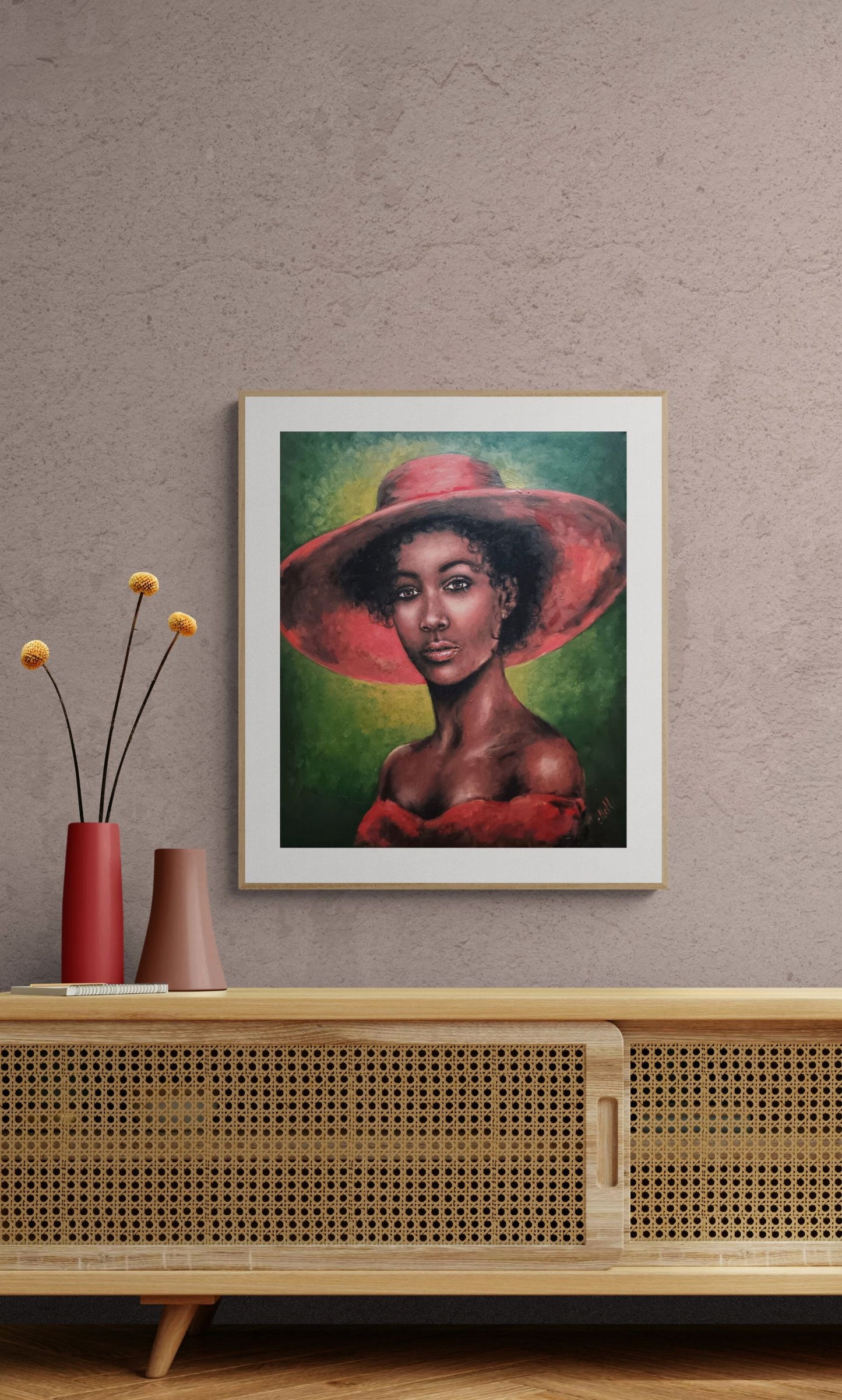 African Woman in red - oil portrait painting