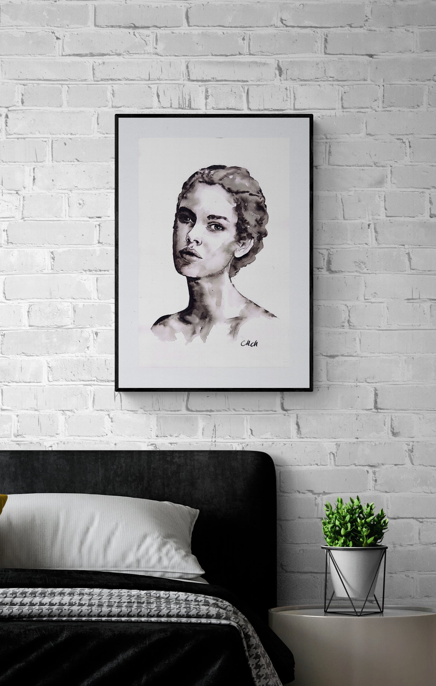 Looking Ink Portrait Painting – Original Black and White Female Profile Art

This female face is a striking, handmade drawing that beautifully captures the essence of femininity in a minimalist style.

Created with a delicate balance of black ink and watercolors, the female profile radiates elegance and strength, making it a timeless addition to any space.

Minimalist portrait of a woman artwork is simple yet powerful, demonstrating the beauty that can come from just water and a touch of black