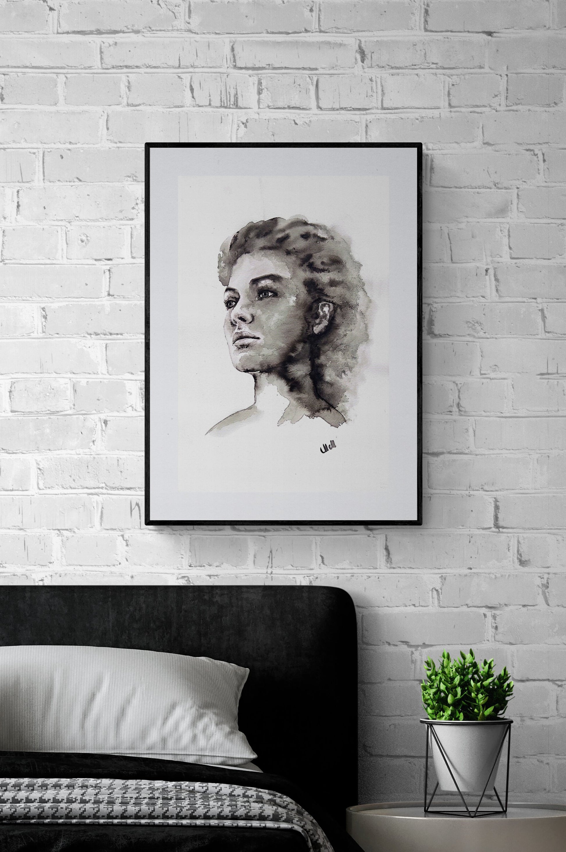 Thinking - Ink Portrait Painting – Original Black and White Female Profile Art

This female face is handmade drawing that beautifully captures the essence of feminine power in a minimalist style.

Created with a delicate balance of black ink and water, the female profile radiates elegance and grace, making it a timeless addition to any space.

Minimalist portrait of a woman artwork is simple yet powerful, demonstrating the beauty that can come from just water and a touch of black ink.