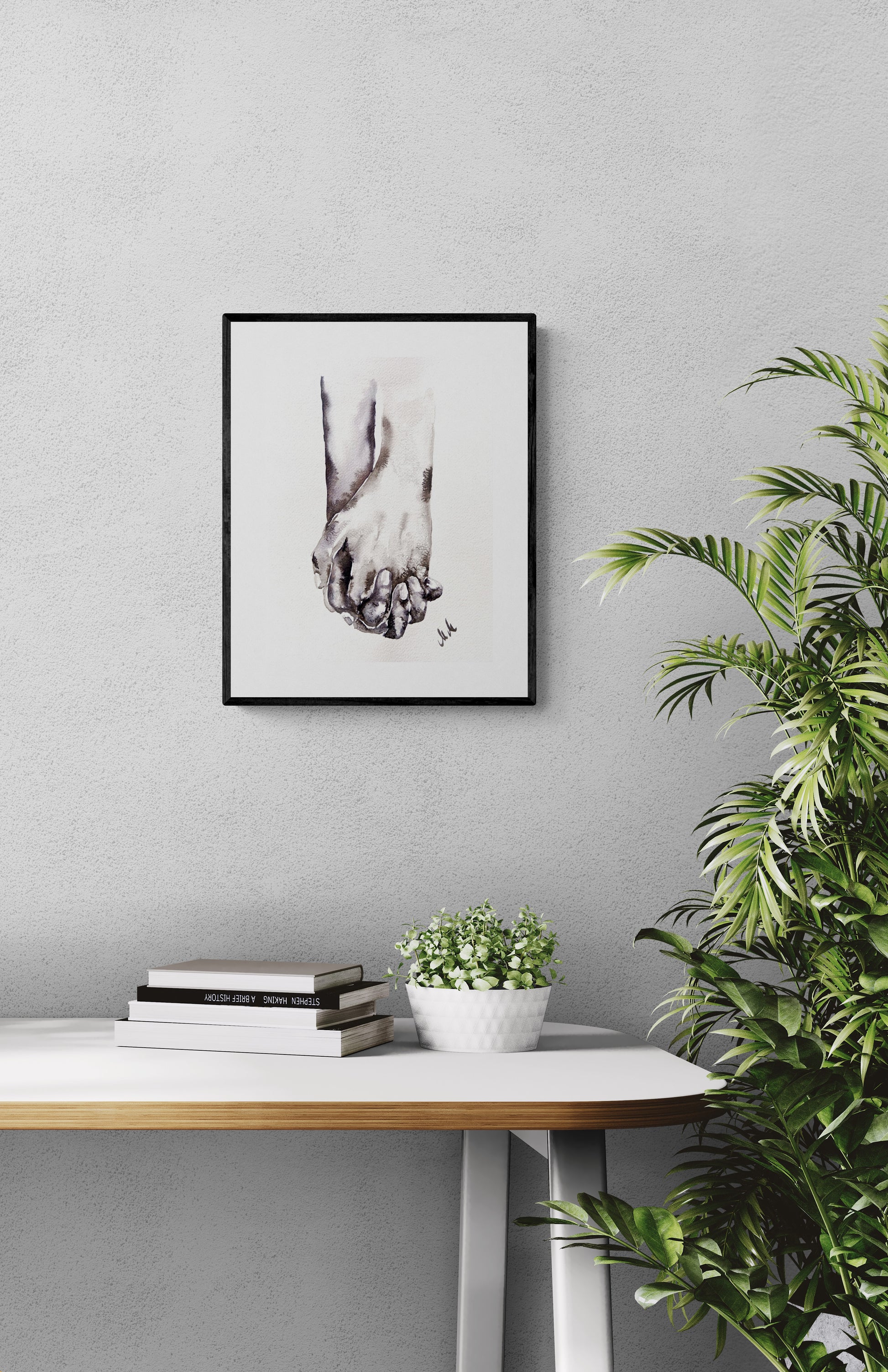 Lovers Holding Hands – Minimalist wall art - Ink Painting

This black and white wall art is a beautiful minimalist art, perfect for a modern home, Scandinavian-style space, or boho home.

Its timeless simple design makes it a versatile addition to any room: bedroom, living room and including a home office or hallway.

Ideal as a thoughtful gift for lovers, young families, or as family home wall art, it brings a sense of love and unity to any space.