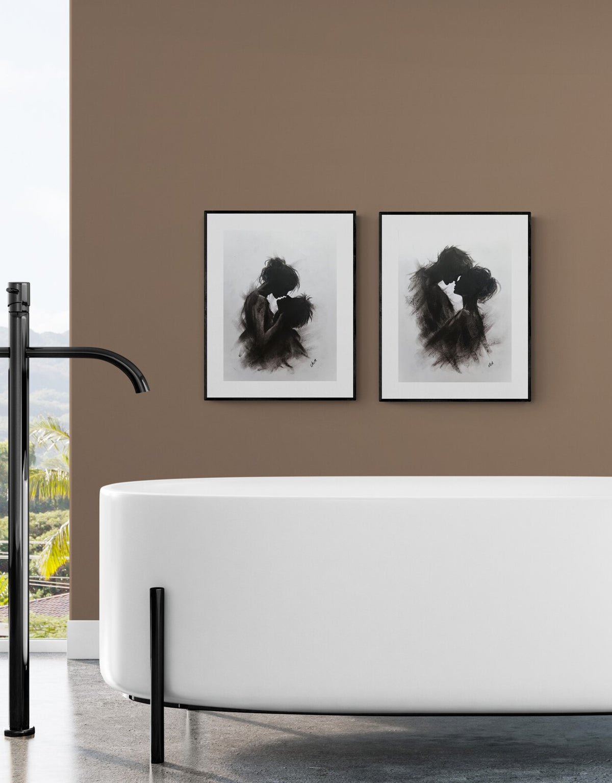 Modern bathroom wall decor - original charcoal drawing 
Created with expressive charcoal strokes and delicate contrasts of light and shadow. This romantic drawing beautifully captures a quiet moment of closeness. Its soft, atmospheric style makes it a perfect above-bed artwork or a meaningful gift for couples and lovers.

Size: 30 x 40 cm (12" x 16")