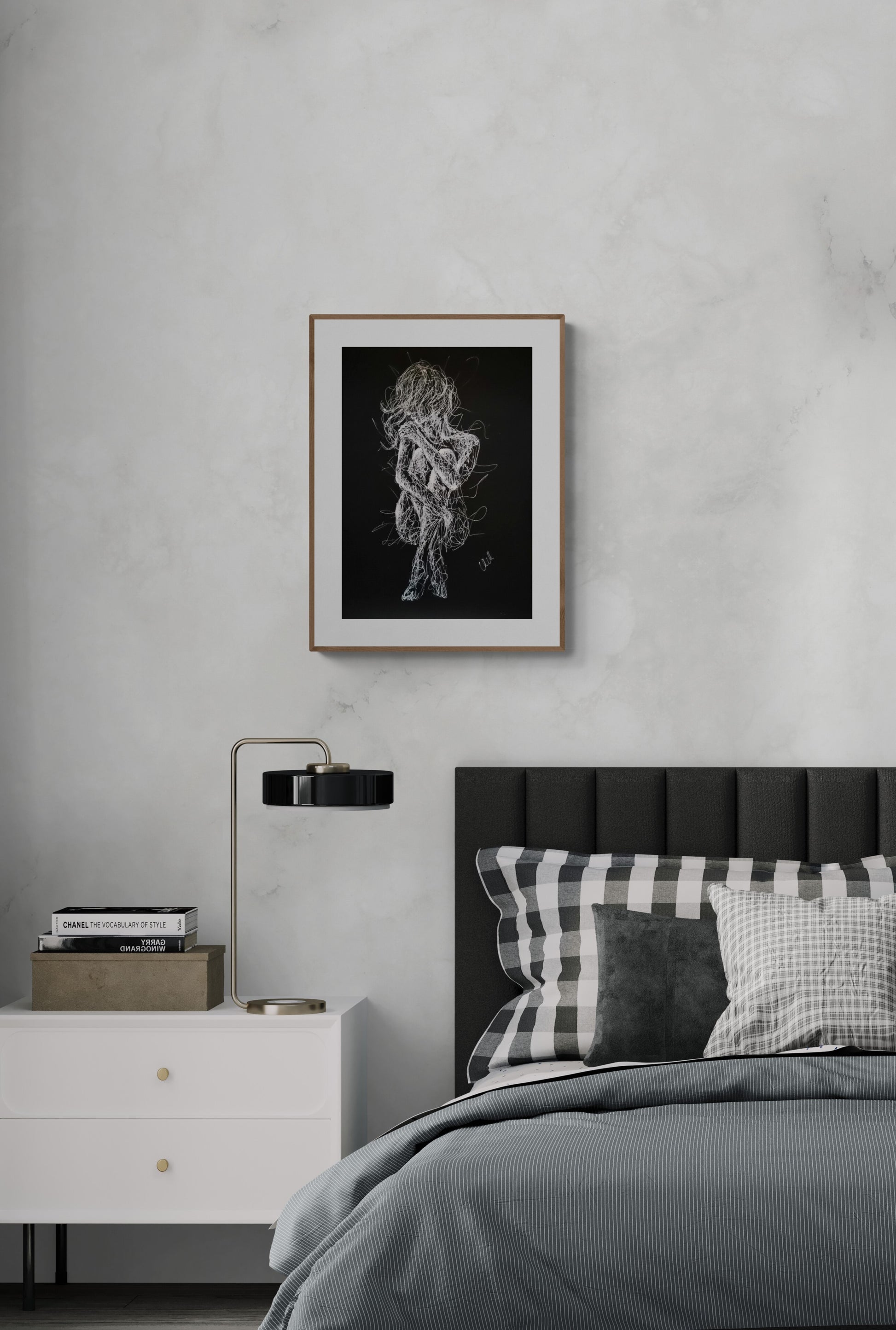 Black and White Sensual Line Drawing – Original Erotic Minimalist Art

Elevate your space with this captivating black and white line drawing, a stunning piece of original sensual art. Striking the perfect balance between elegance and intimacy.

This modern erotic painting is both sexy and subtle, making it an ideal choice for bedroom decor or sophisticated bathroom wall art.

This nude female figure is delicately created with a white pen on black art paper, showcasing graceful lines.