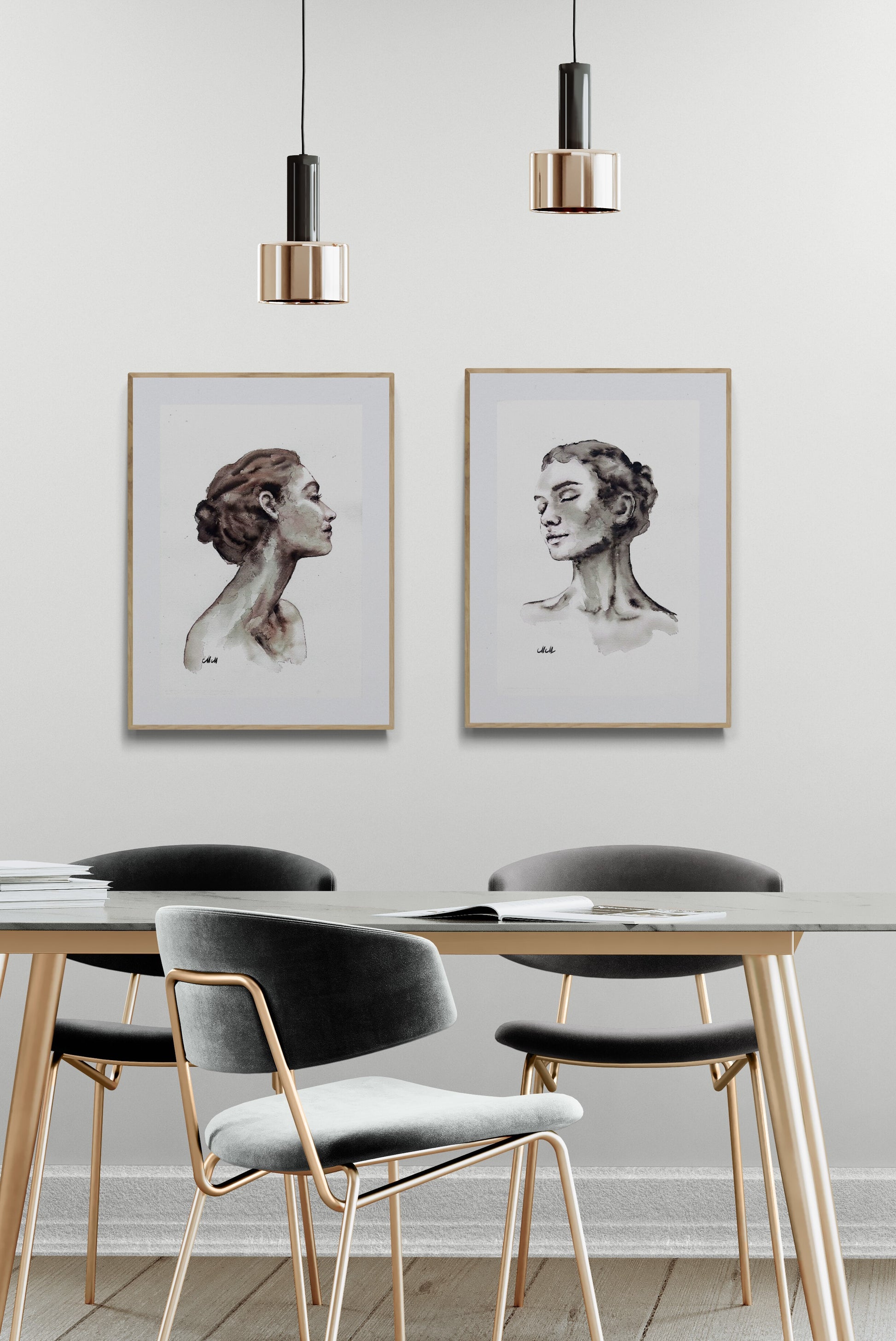 In Love Ink Portrait Painting – Original Black and White Female Profile Art

This captivating female portrait is a handmade drawing that beautifully embodies the essence of femininity in a refined minimalist style.

Made with a delicate play of black ink and watercolors, the female profile exudes both grace and strength, making it a timeless statement piece for any space.

This minimalist woman’s portrait is simple yet impactful, showcasing the elegance that emerges from just water and a hint of black.