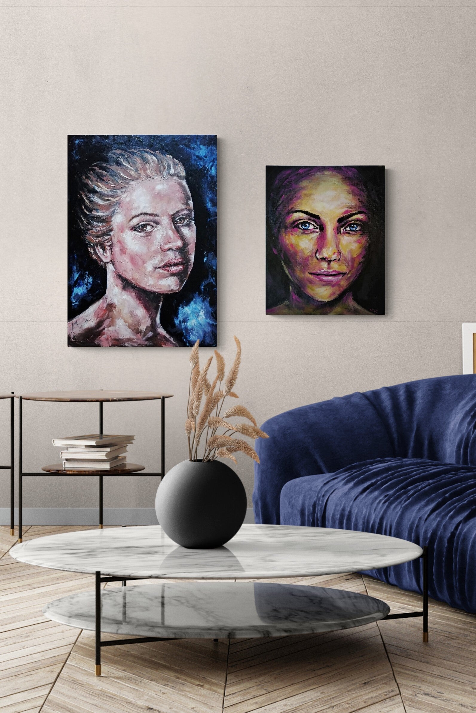 Living room wall decoration - original oil portrait paintings. Perfect for modern home decor, this big canvas wall art makes a bold statement in any room: living room, bedroom or home gallery. 

Your large abstract canvas wall art will be carefully packaged and shipped via Registered International Mail with a tracking number for secure delivery.