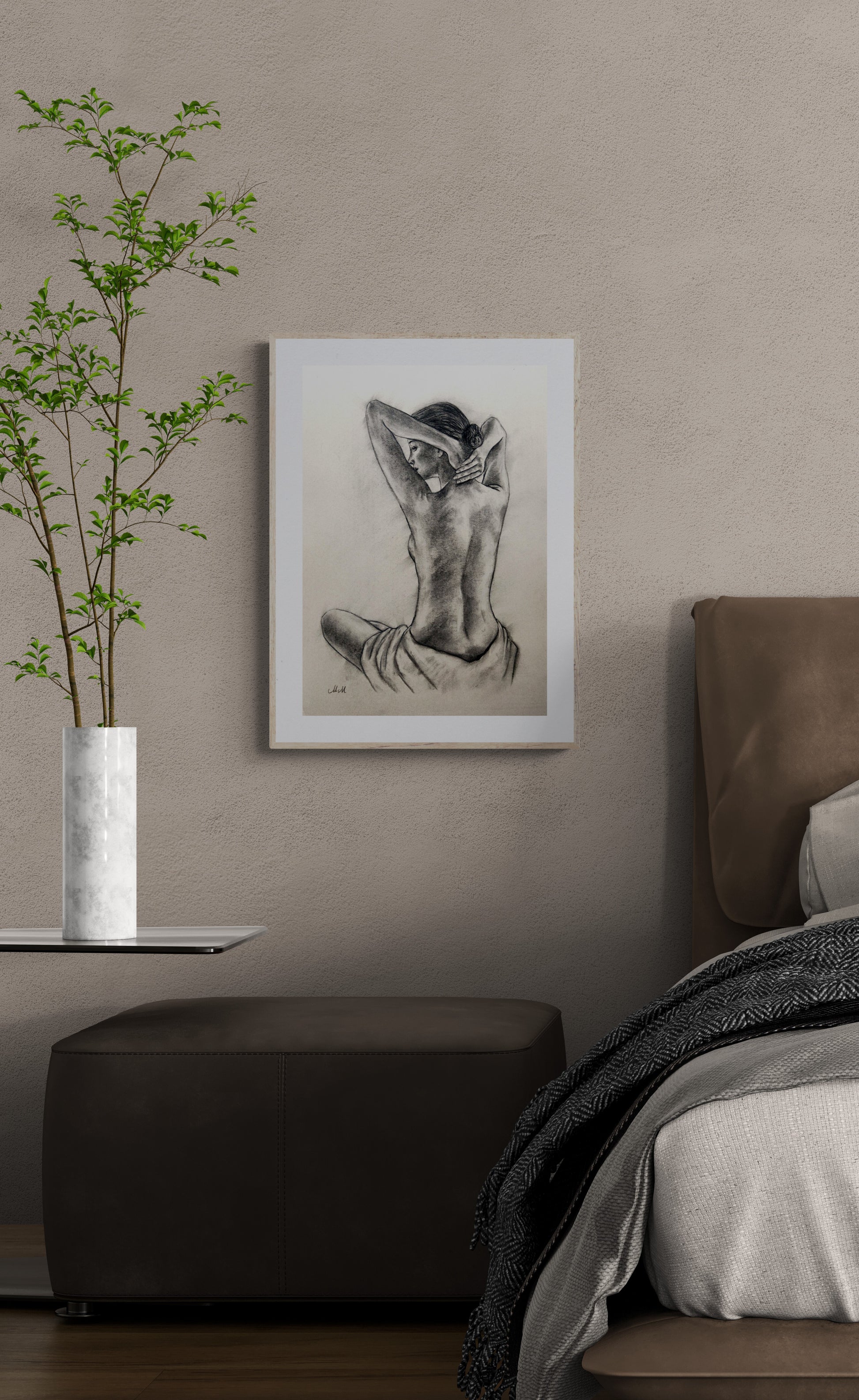 Nude Woman Charcoal Painting – Female Figure Drawing

This erotic artwork charcoal drawing is a beautiful blend of sensuality and elegance. The romantic painting captures the female figure in a way that is both intimate and shy, perfect addition to your bedroom wall art or bathroom decor.

Created with charcoal on light beige paper, this piece brings the raw beauty of the human form to life with delicate yet bold strokes

Size: 37 cm x 52 cm (14"x 20")