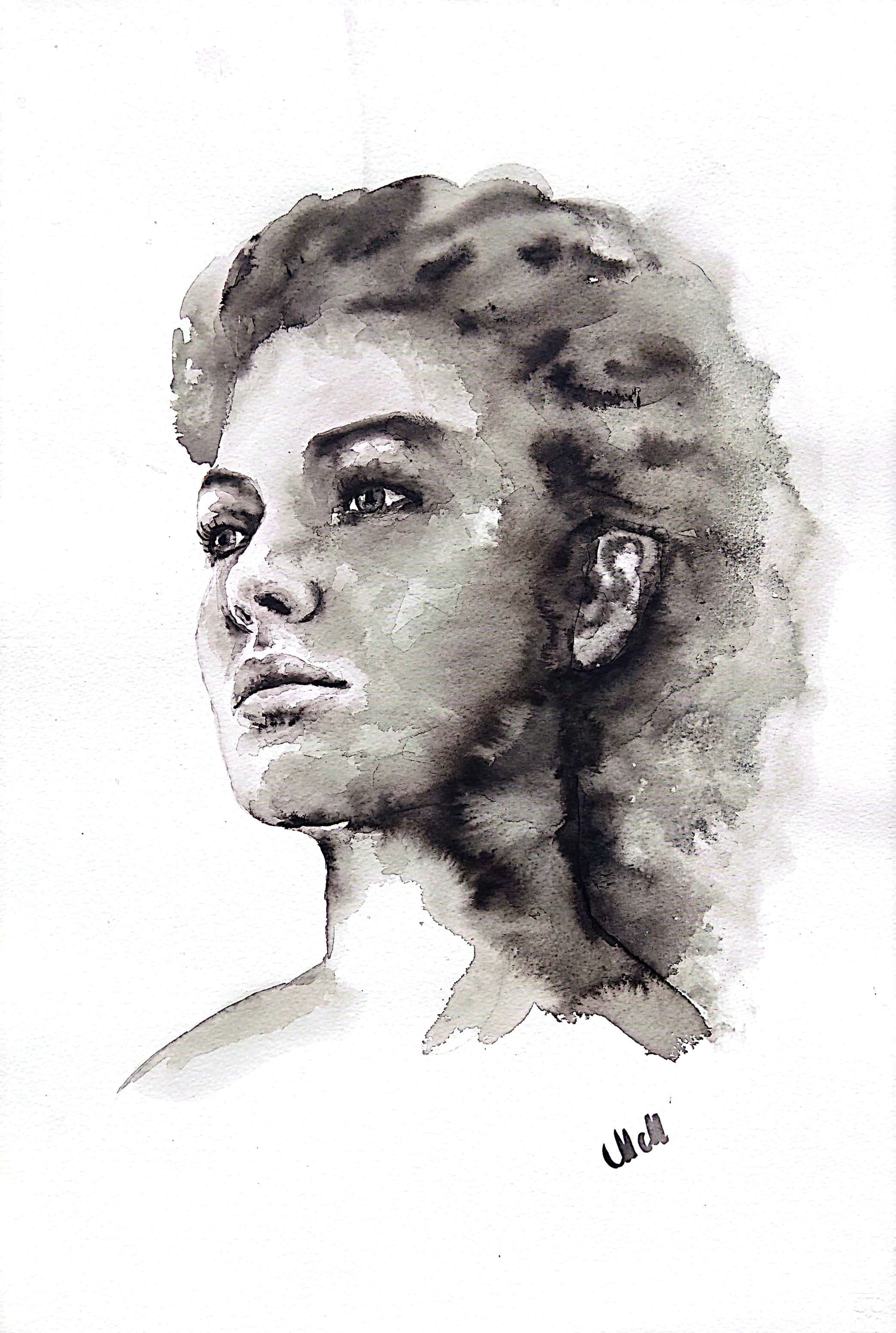 Thinking - Ink Portrait Painting – Original Black and White Female Profile Art

This female face is handmade drawing that beautifully captures the essence of feminine power in a minimalist style.

Created with a delicate balance of black ink and water, the female profile radiates elegance and grace, making it a timeless addition to any space.

Minimalist portrait of a woman artwork is simple yet powerful, demonstrating the beauty that can come from just water and a touch of black ink.