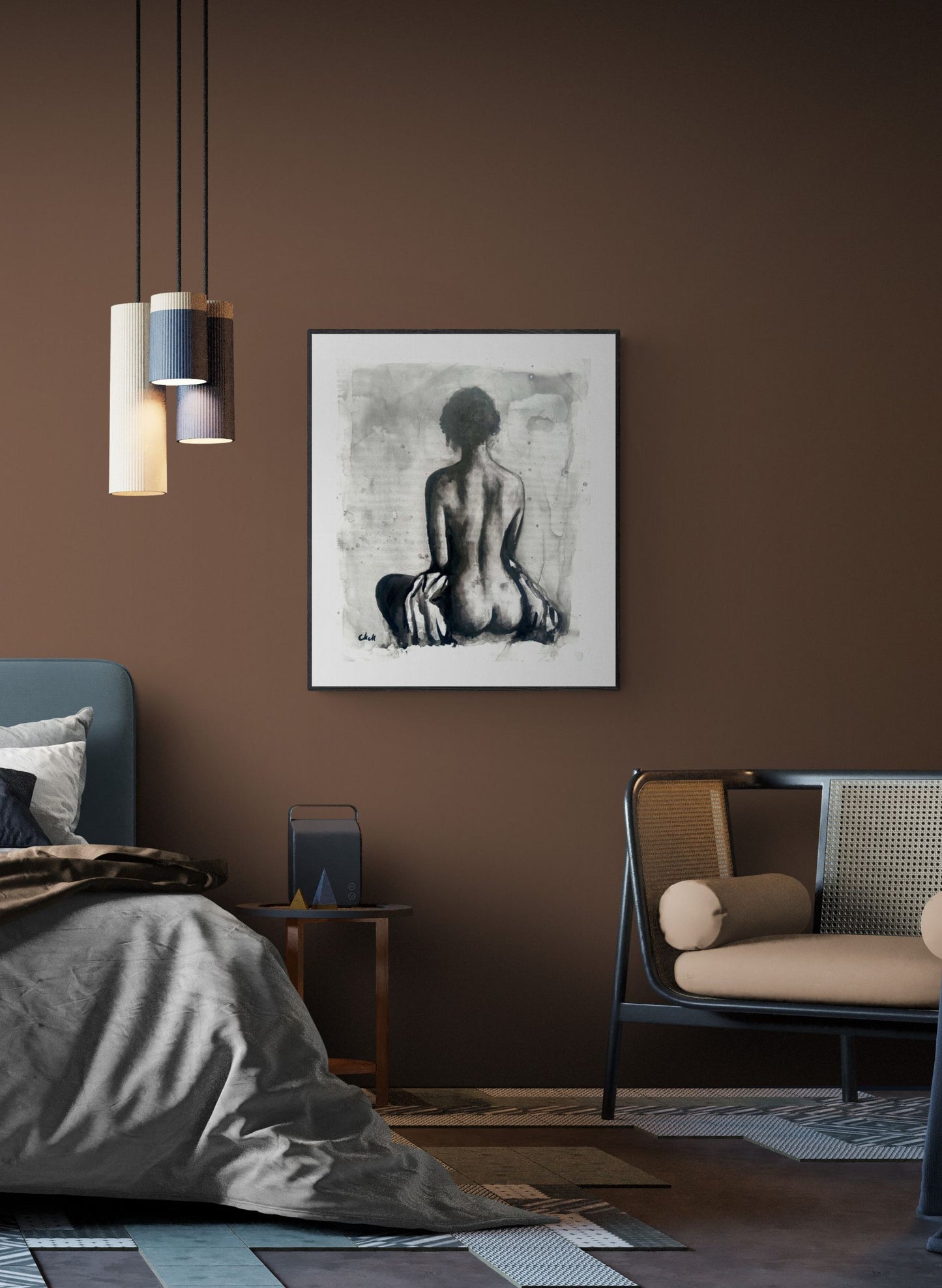 Seated Presence - Ink Female Figure