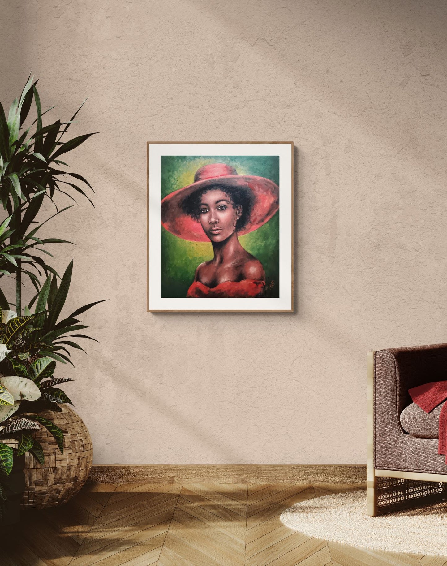 African Woman in red - oil portrait painting