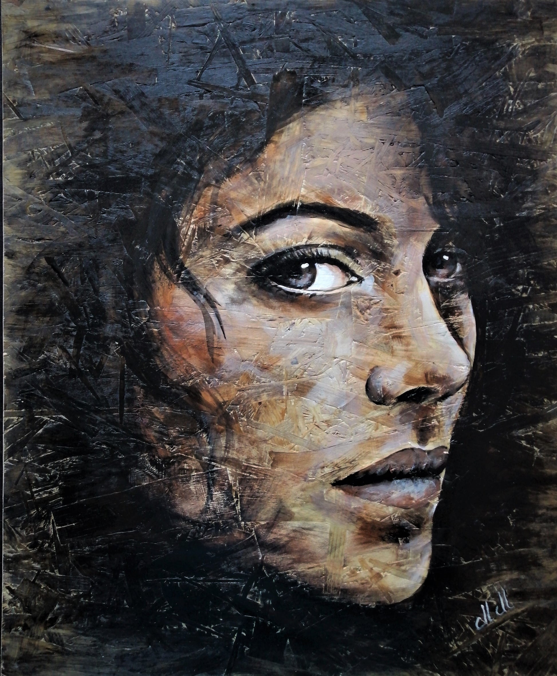 Experience the beauty of female face with this exquisite wood portrait painting. This face of a woman captures depth and emotion, blending textured artwork with the organic charm of reclaimed wood.

This Portrait of a woman rustic painting is a true statement piece, perfect for adding warmth and character to a modern home living room, or bedroom.

Acrylic portrait painting is delicately hand-drawn.

Trendy wall art Size: 50 cm x 60 cm (20" x 24") – Ready to hang for effortless display.

