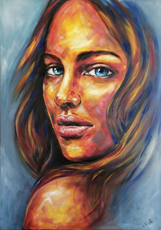 Woman in blue is Extra Large Colorful portrait painting

This vibrant portrait painting celebrates strength and beauty, making it a stunning statement painting for a modern home.

Created with rich oil colors on canvas, the expressive brushstrokes and textured layers add depth and emotion to this extra-large wall art.

Perfect for those who love colorful face paintings, this striking female portrait will enhance any living room, bedroom, or home gallery with its unique charm.