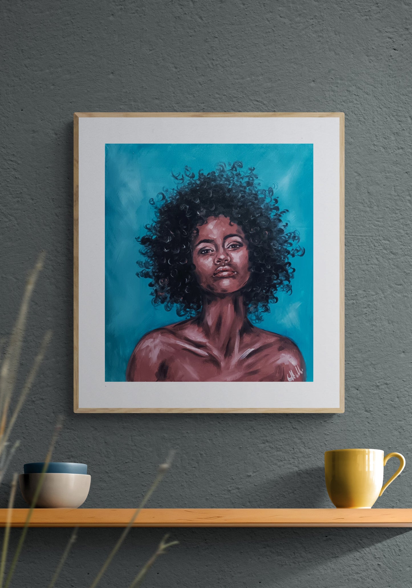 Hand-Painted oil portrait painting – Original Female Portraiture

This hand-painted Afro passion art is a stunning piece of female portraiture, celebrating strength, beauty, and culture.

Created with high-quality&nbsp;oil colors on loose canvas, this African Woman Art&nbsp;is a captivating statement piece.

Size: 35 cm x 40 cm (14" x 16")
Canvas is not stretched.

Perfect  wall art for your house gallery, beautiful livingroom or bedroom decoration.